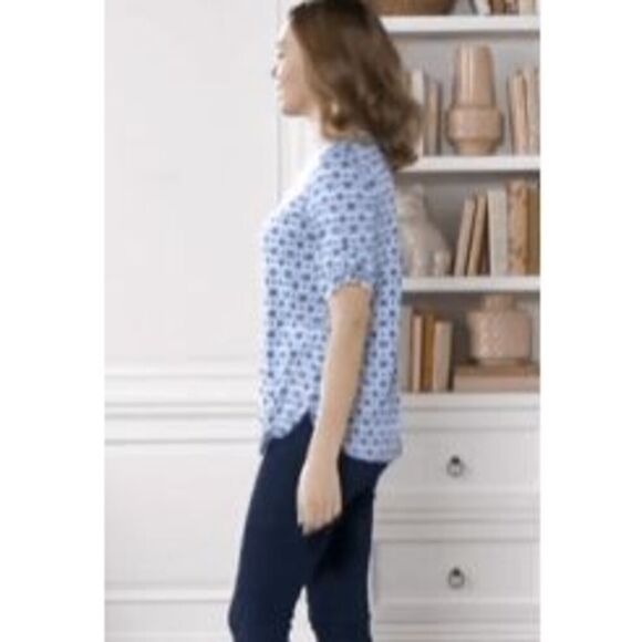 Susan Graver Womens 3X Printed Liquid Knit Short Sleeve Half-Zip Top Blue NWT - Picture 2 of 4